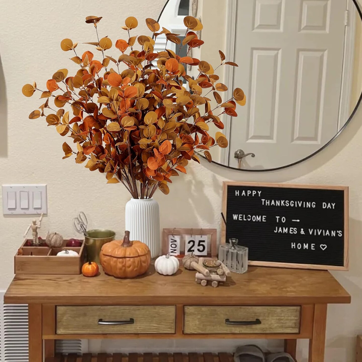 6 Pcs Artificial Eucalyptus Stems Fall Eucalyptus Leaves Autumn Leaf Branches Fall Decorations with Foam Fall Leaves for Home Floral Arrangement Autumn Festival Thanksgiving Decor