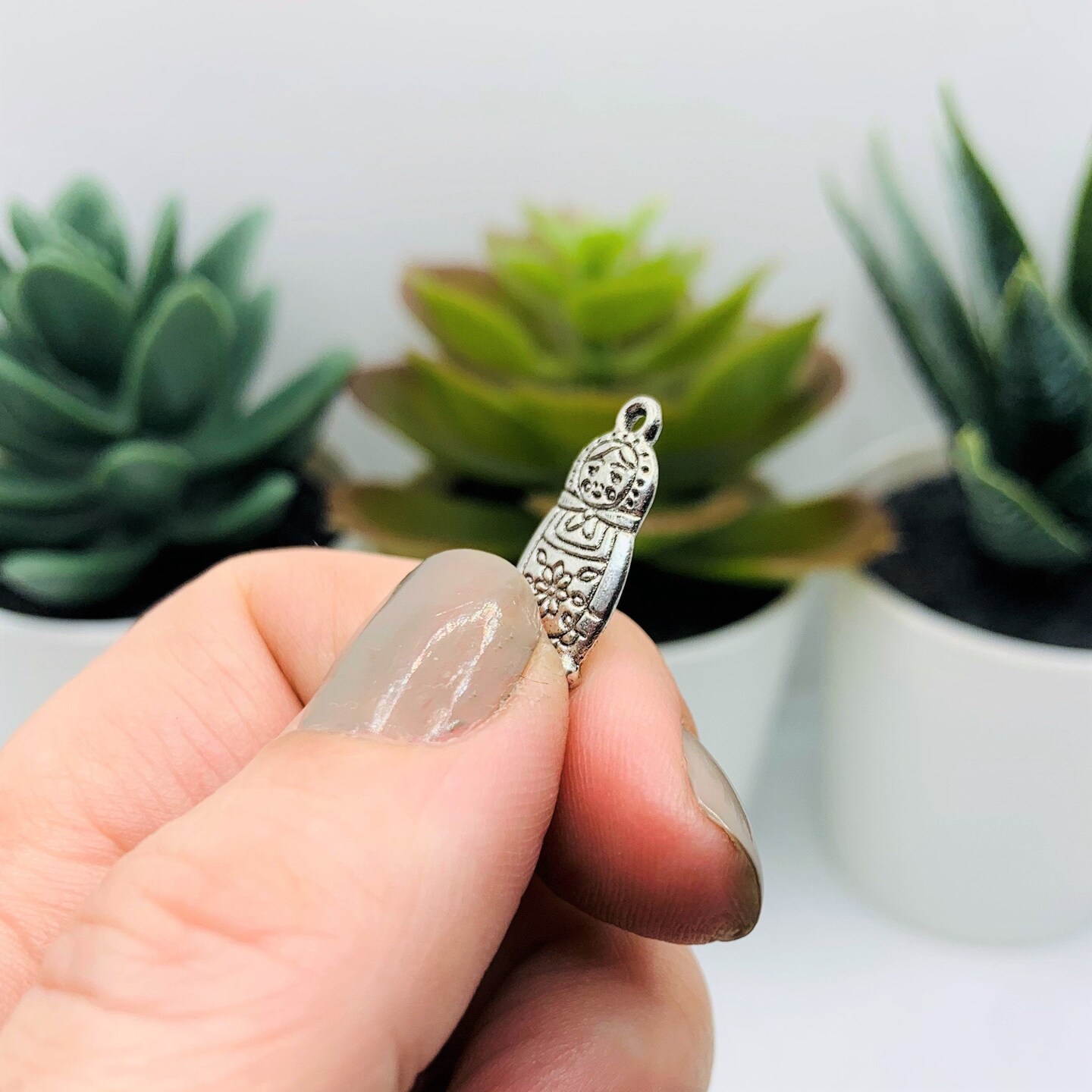 Silver Russian Nesting Doll Charms, Matryoshka Charms, 18x8.5mm