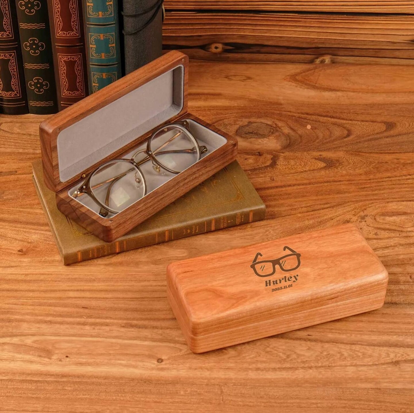 Personalized Walnut Sunglasses Box, Wooden Eyeglasses Case With