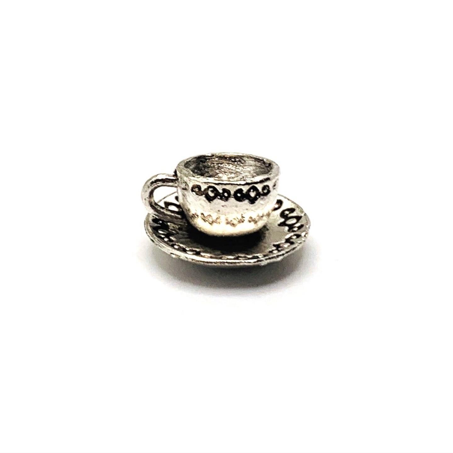 Silver Coffee Tea Cup and Saucer 3D Charms, 7x14mm