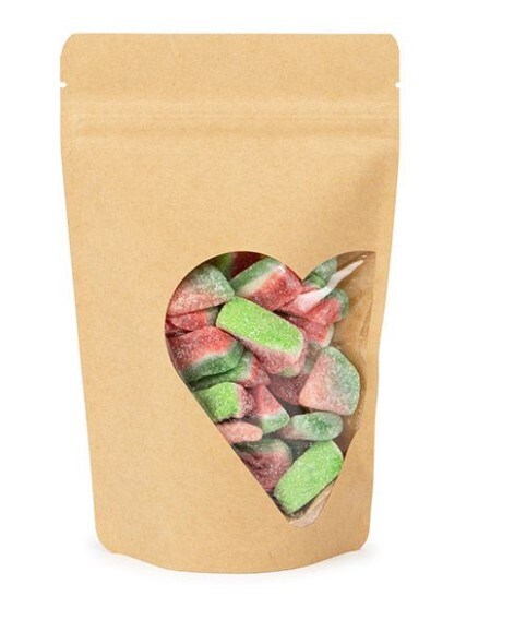 Kraft Heart Shaped Window Stand Up Zipper Pouch 5 1/8" x 3 1/8" x 8 1/8" 25 pack ZBGW3KHT