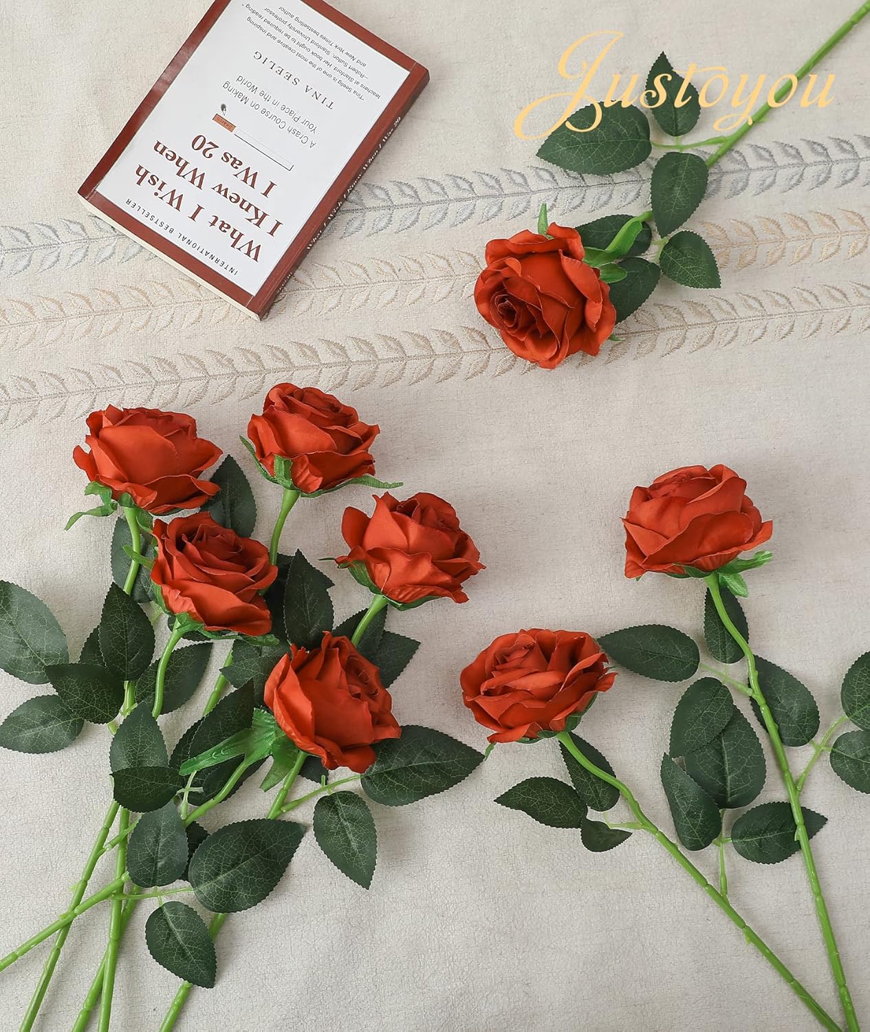 10 Pcs Artificial Burnt Orange Roses Flower