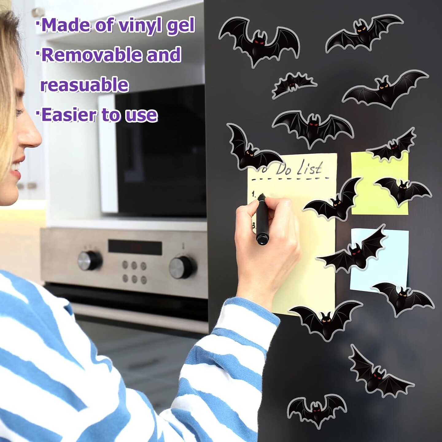 14Pcs Halloween Thick Gel Clings Spooky Black Bat Window Gel Decals