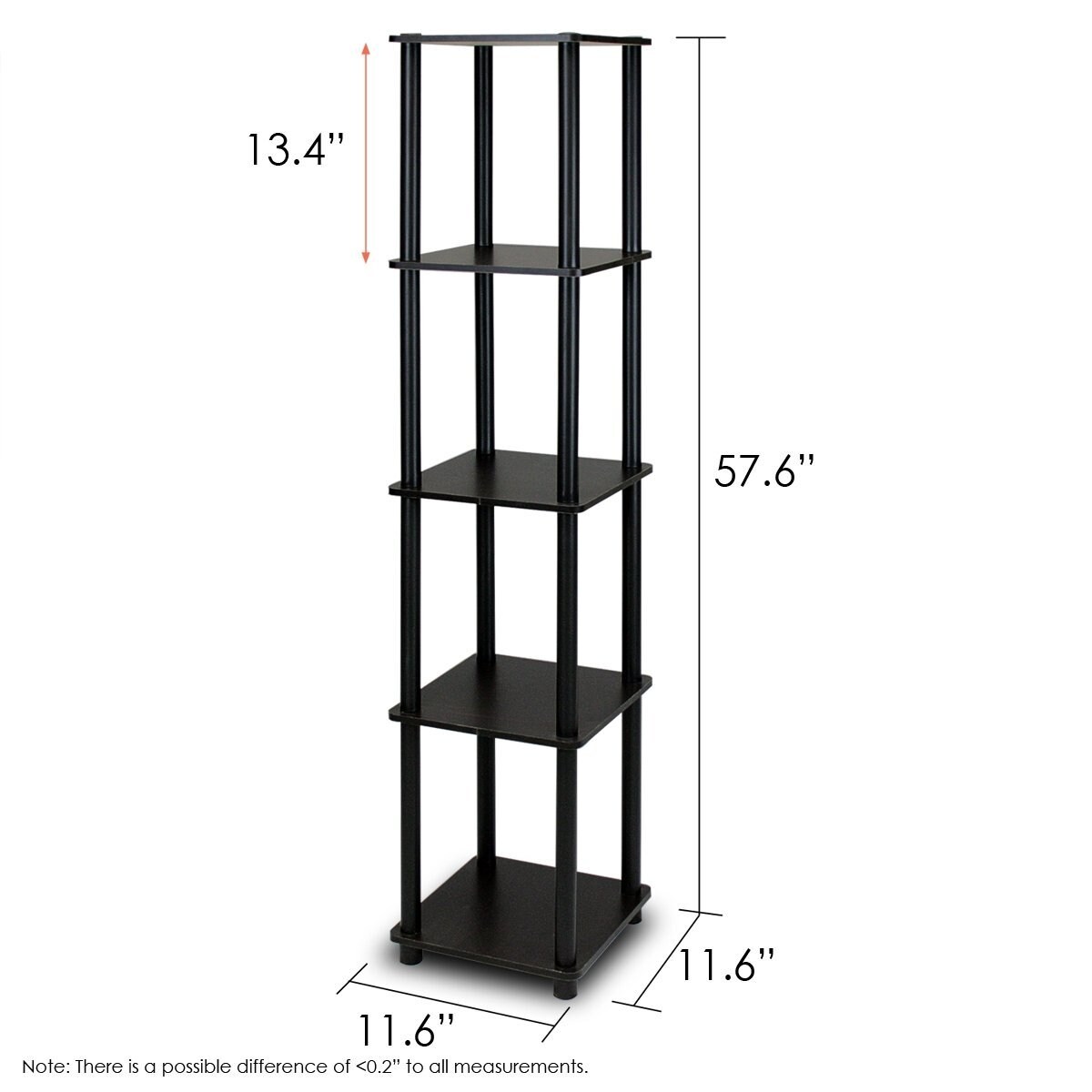 Space-Saving Espresso Black 5-Tier Corner Display Shelf Bookcase for Bathroom and Kitchen Use