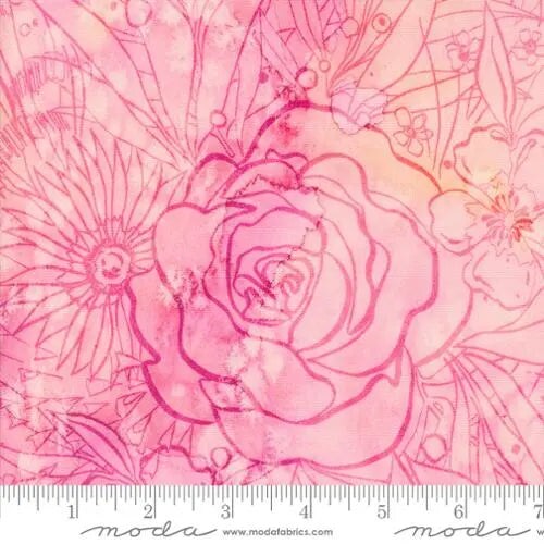 Coming Up Roses Florals Watercolor Pink Peony 44&#x22;/45&#x22; Fabric Per Yard