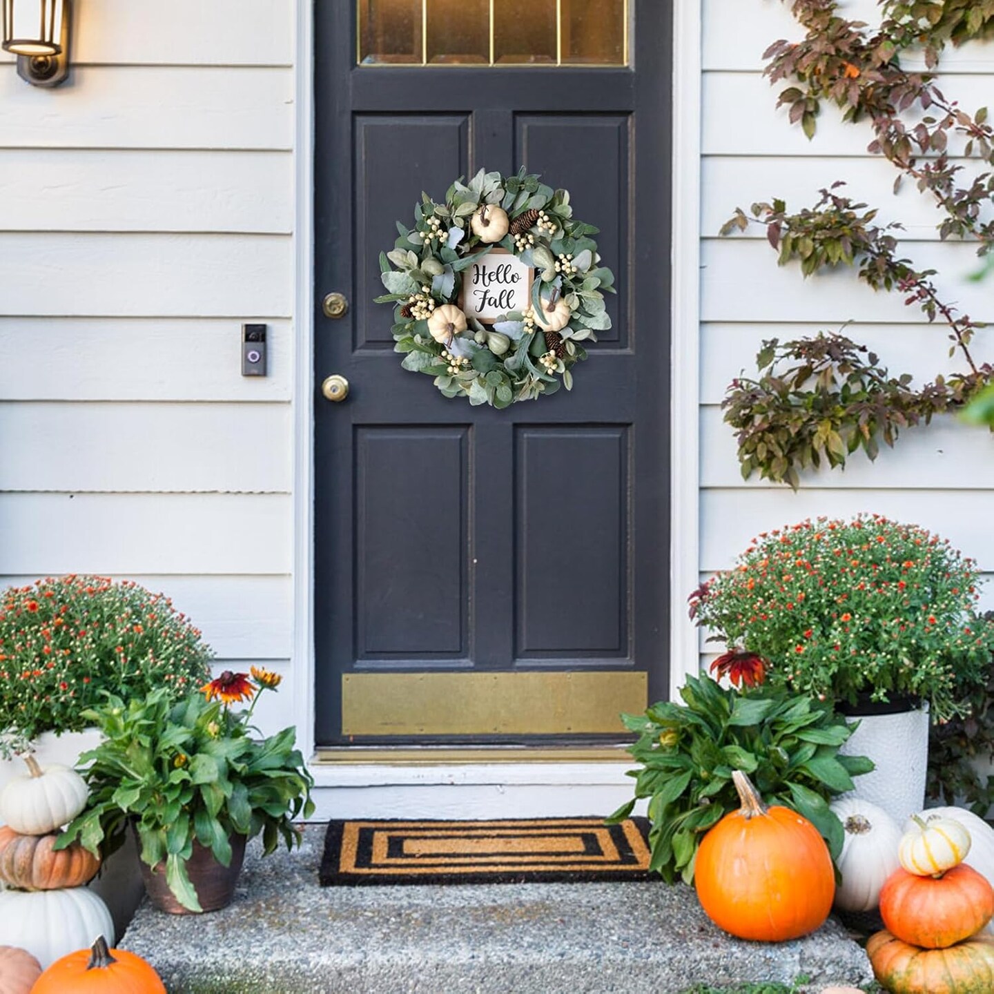 Fall Wreath Pumpkin Wreath Harvest Wreath Green Leaf