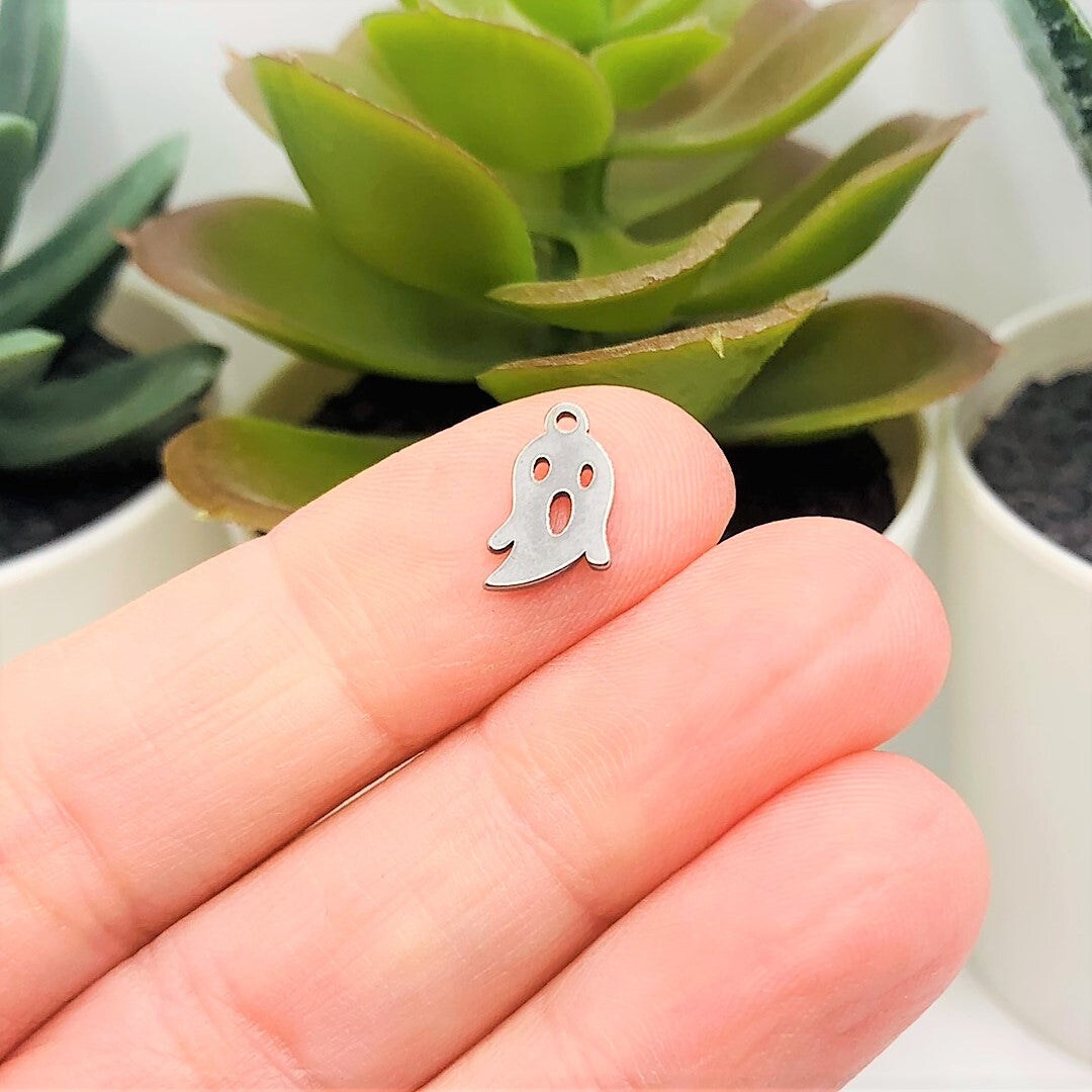 Small Stainless Steel Halloween Ghost Charms, 7mm