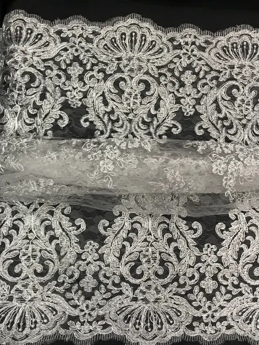 1 Yard Metallic Silver Corded Lace Fabric Sheer Lightweight Material 55 Inch Width