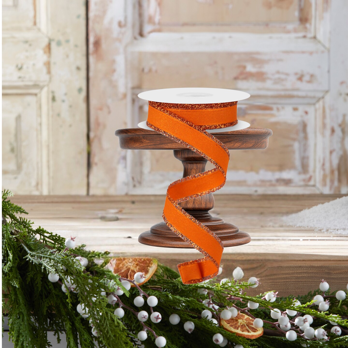 7/8&#x22; Fuzzy Edge Ribbon: Orange (10 Yards)