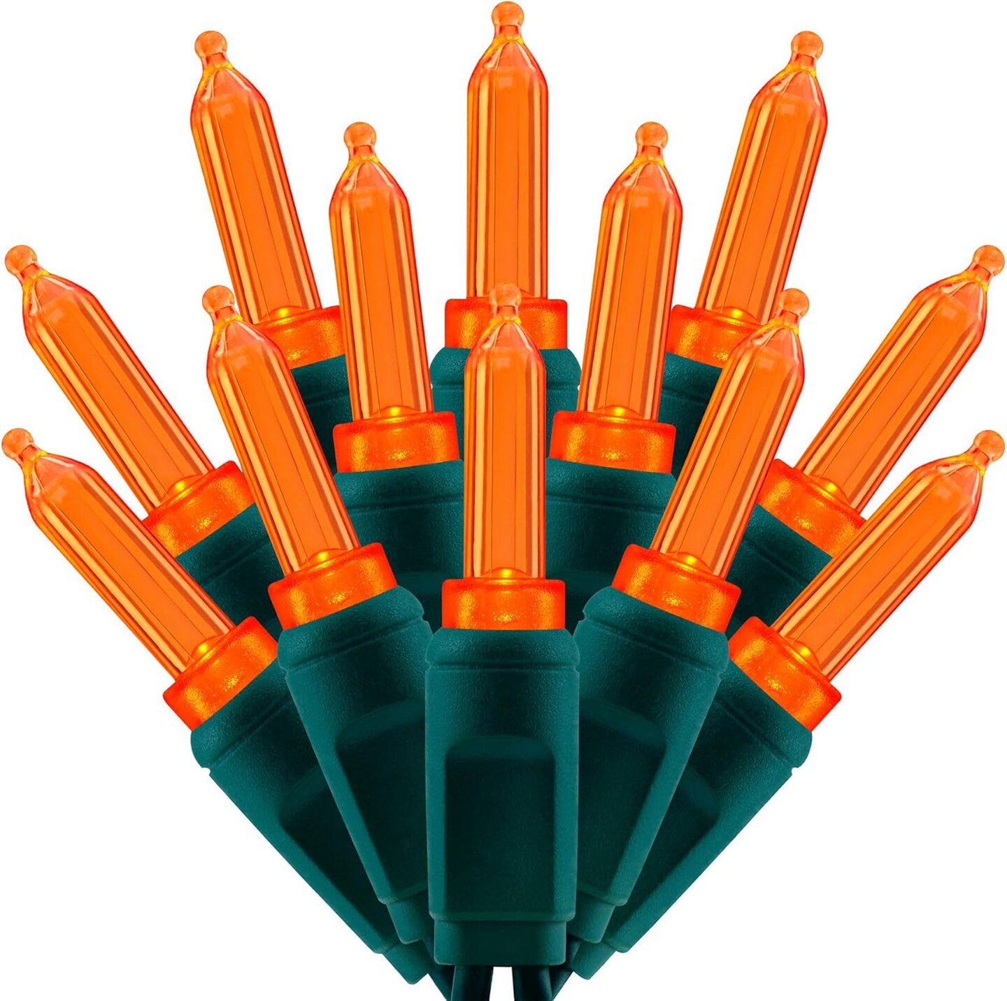 100 Orange One-Piece LED Christmas Lights – 33 ft Green Cord, T5 Outdoor String Lights, UL Certified & Waterproof (Orange)