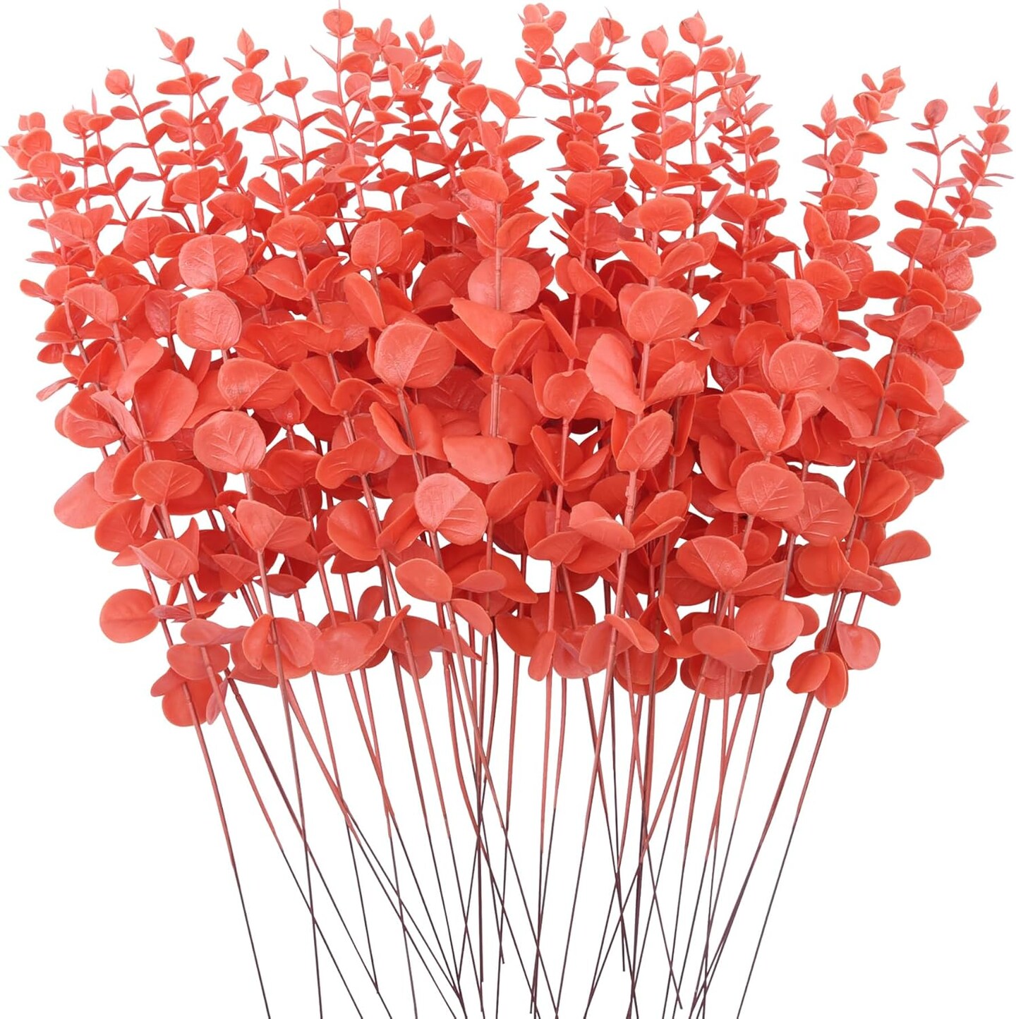 36 Pcs Orange Eucalyptus Stems Artificial Leaves Faux Eucalyptus Stems
