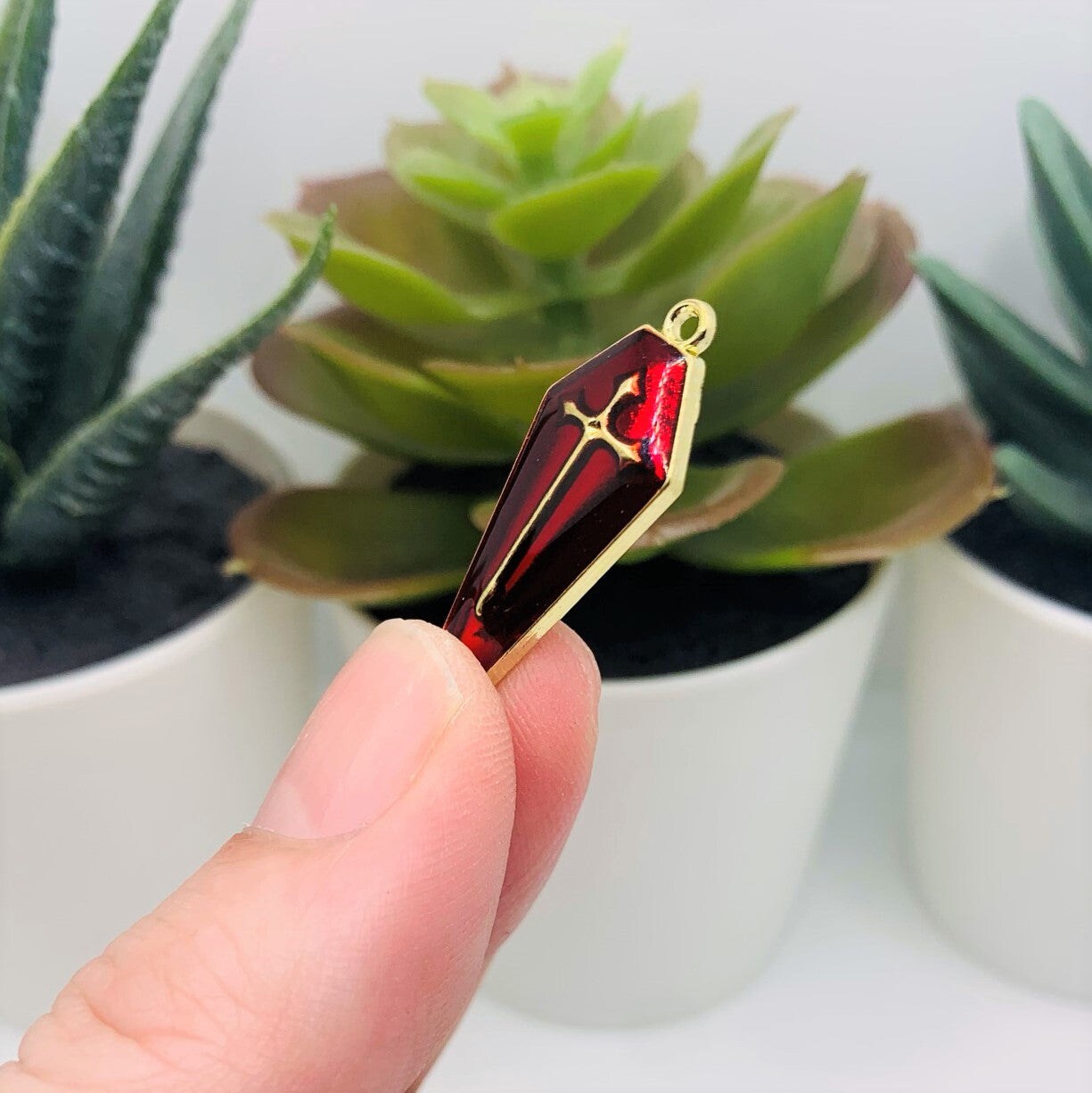 Red and Gold Vampire Coffin Charms, 26x11mm