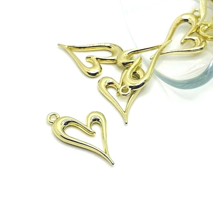 Gold Asymmetrical Heart Charms, 24x15mm