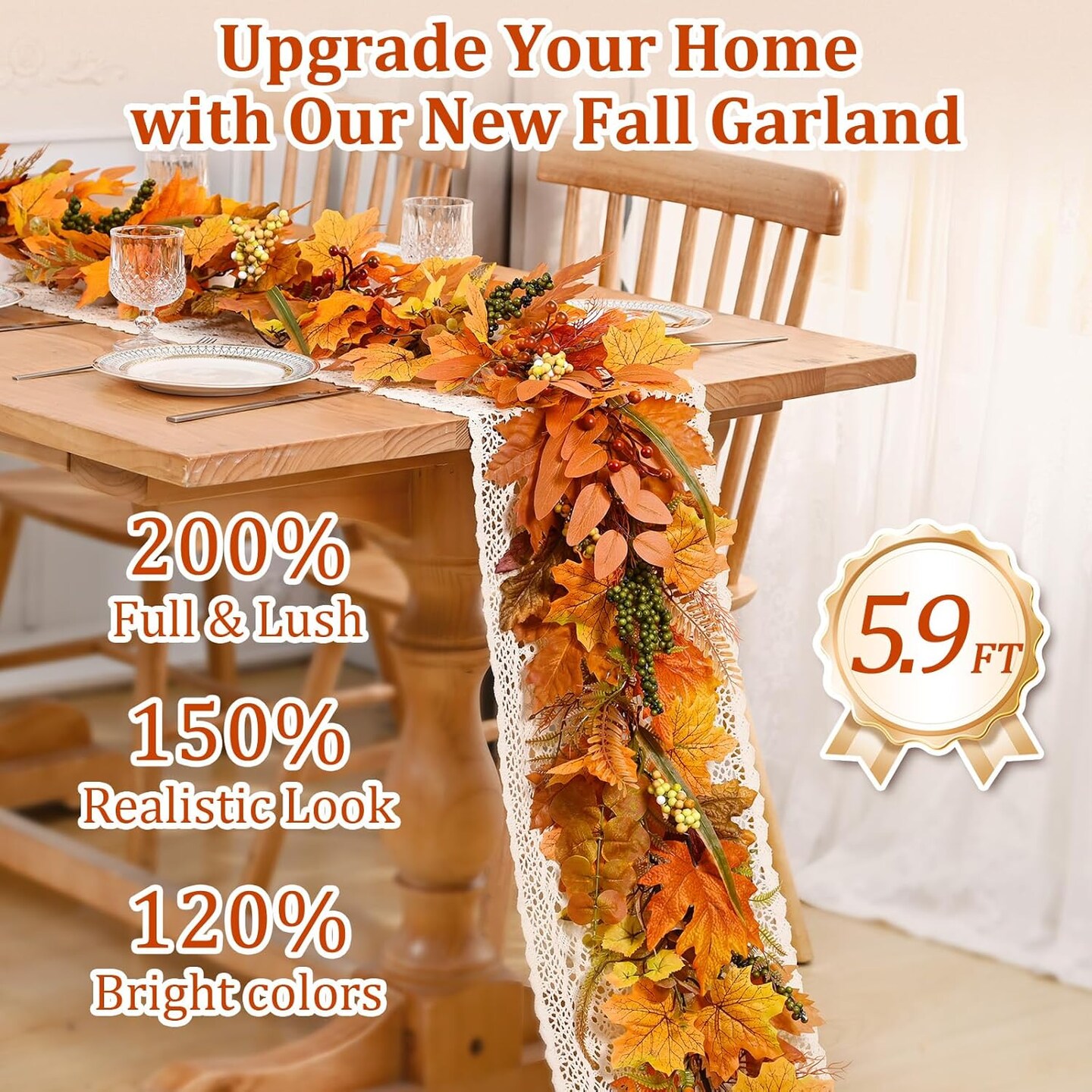 5.9Ft Fall Garland with Lights