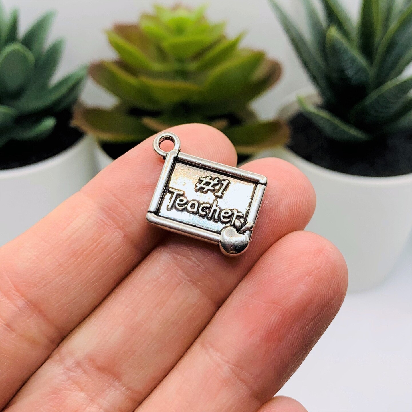 Silver #1 Teacher Charms, 23.5x20mm