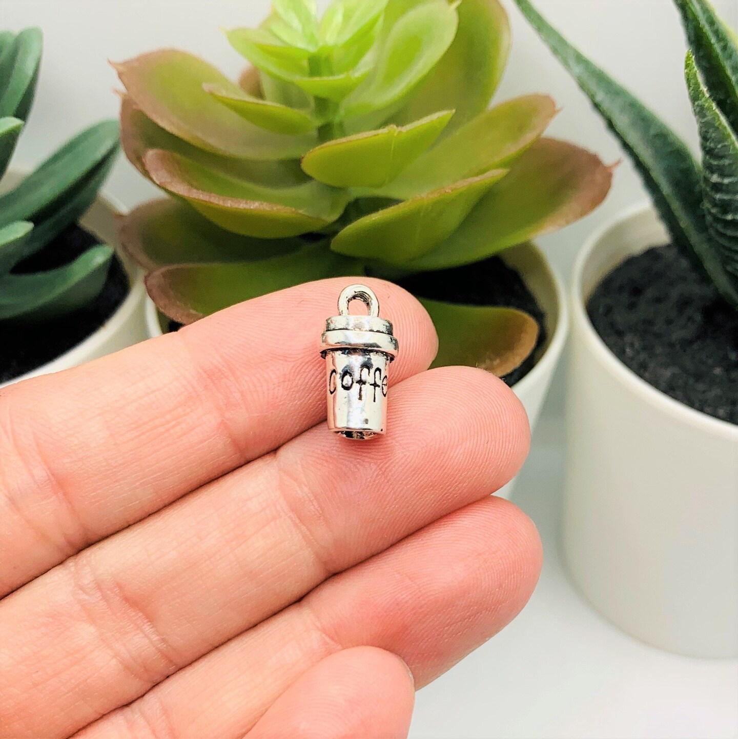 Silver Coffee Cup 3D Charms, 15x8mm