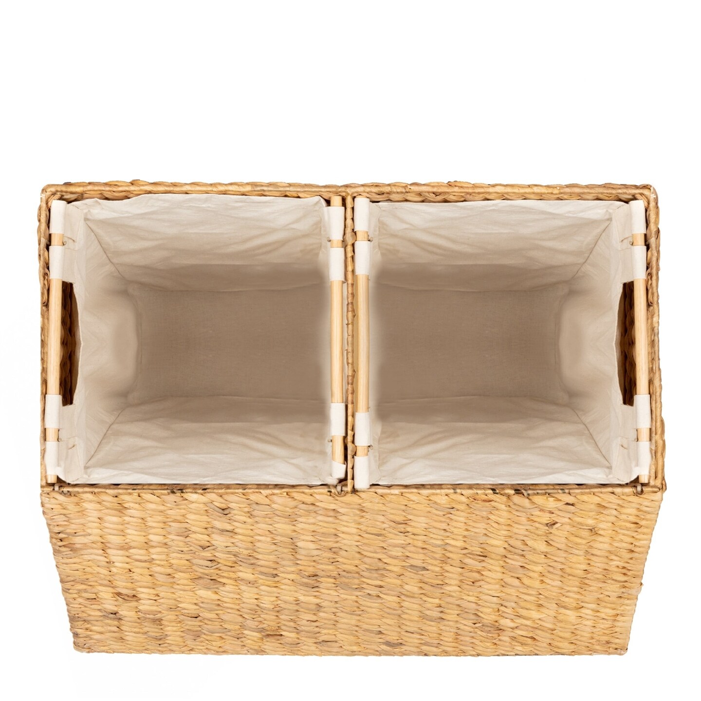 Natural Water Hyacinth 2-Bin Laundry Hamper with Lid and Canvas Liners
