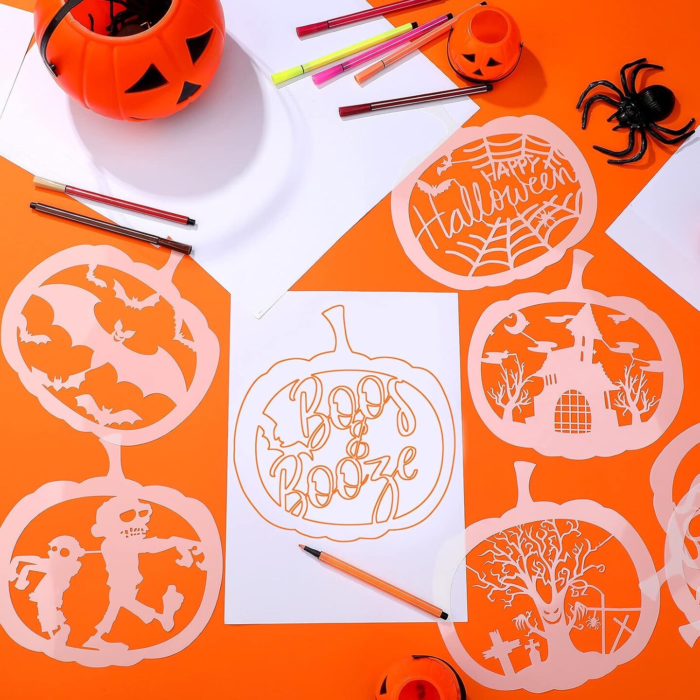 25 Pieces 7.9 Inch Halloween Pumpkin Stencils Reusable Pumpkin