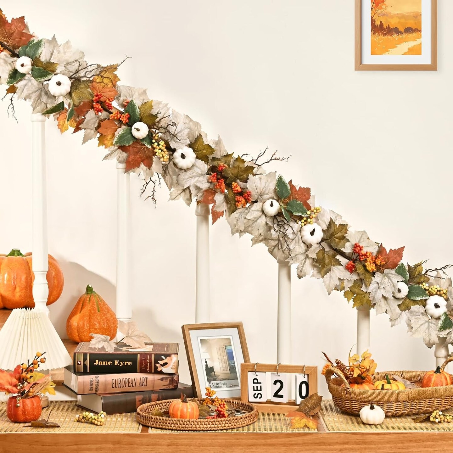 1 Pack 6 Ft Fall Leaves Garland with Lights