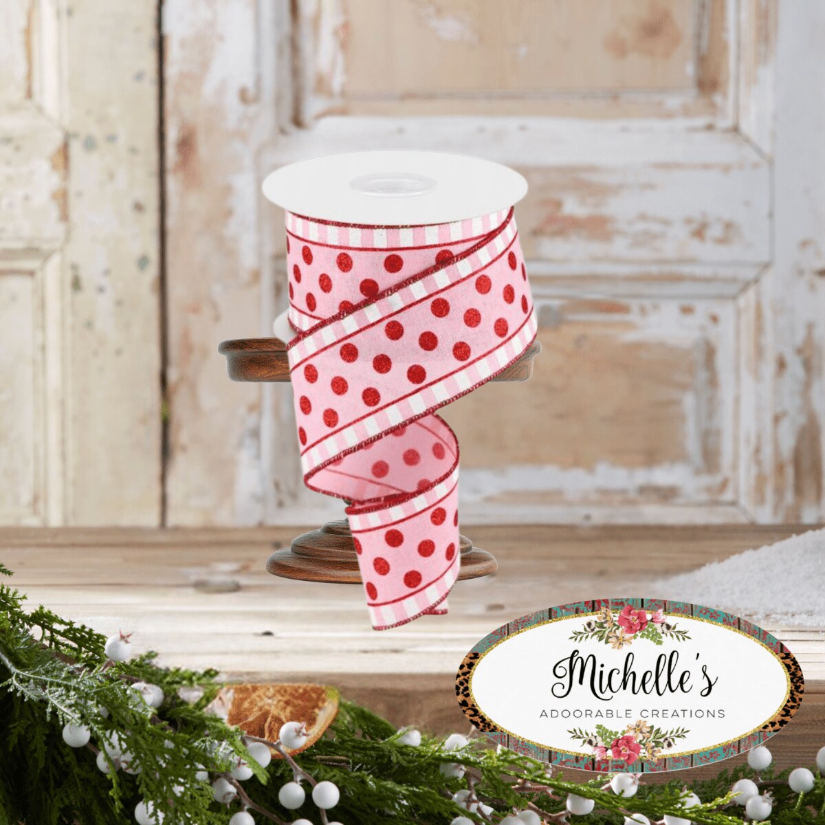 2.5&#x22; Glitter Stripes Polka Dot Ribbon: Red &#x26; Pink (10 Yards)