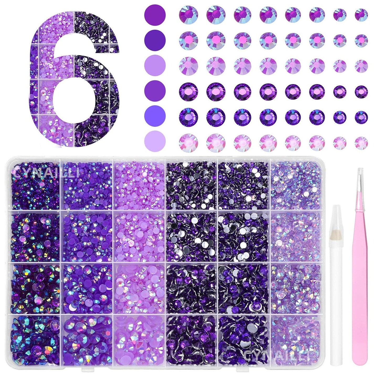 18000 Pcs Purple Jelly Flatback Rhinestones - 3-6MM
