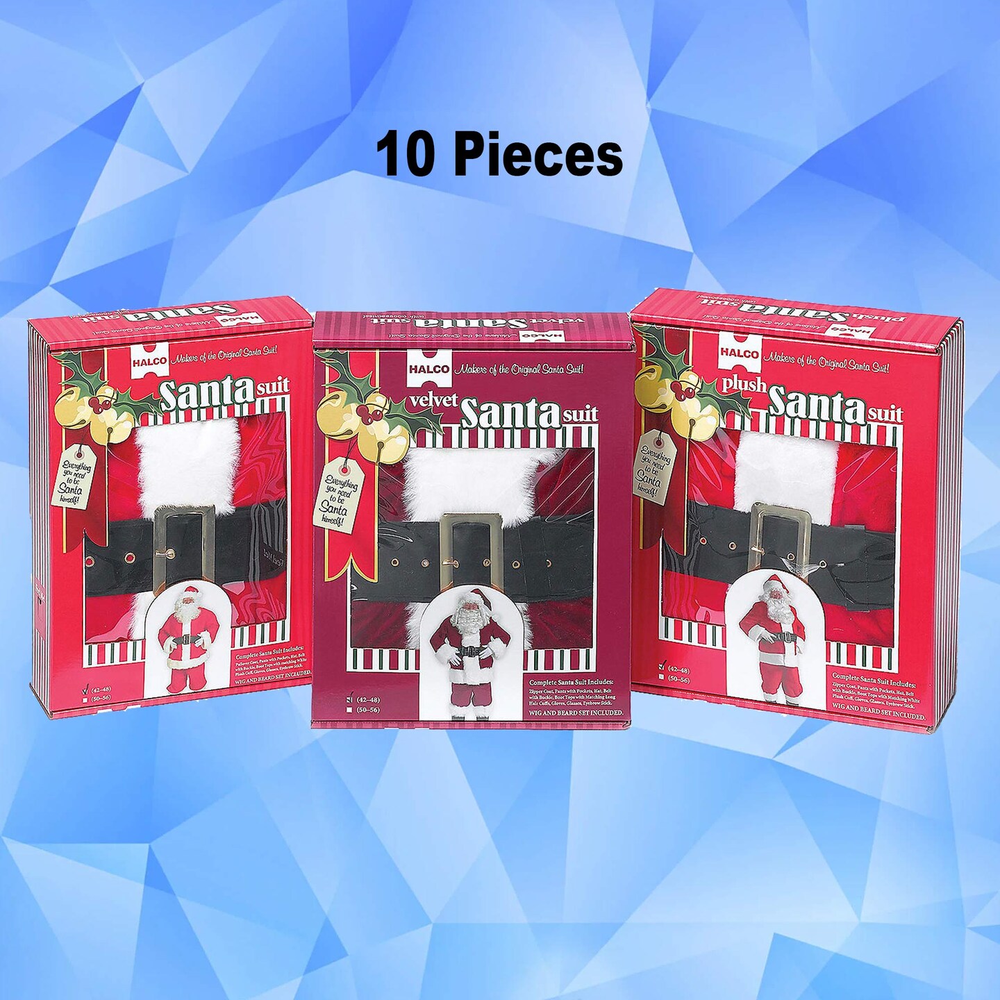 Velveteen Santa Suit Set with Plush Trim, Belt, Gloves, and Boot Tops Included