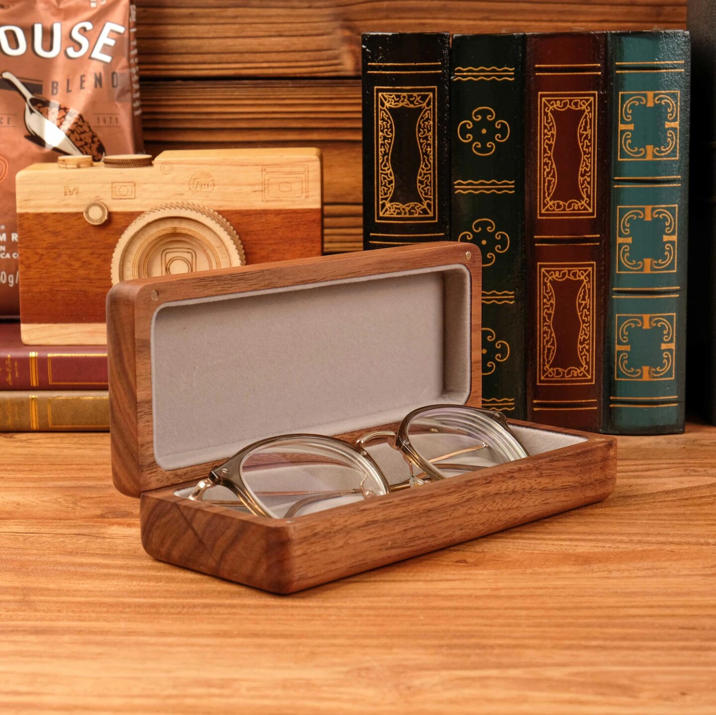 Personalized Walnut Sunglasses Box, Wooden Eyeglasses Case With