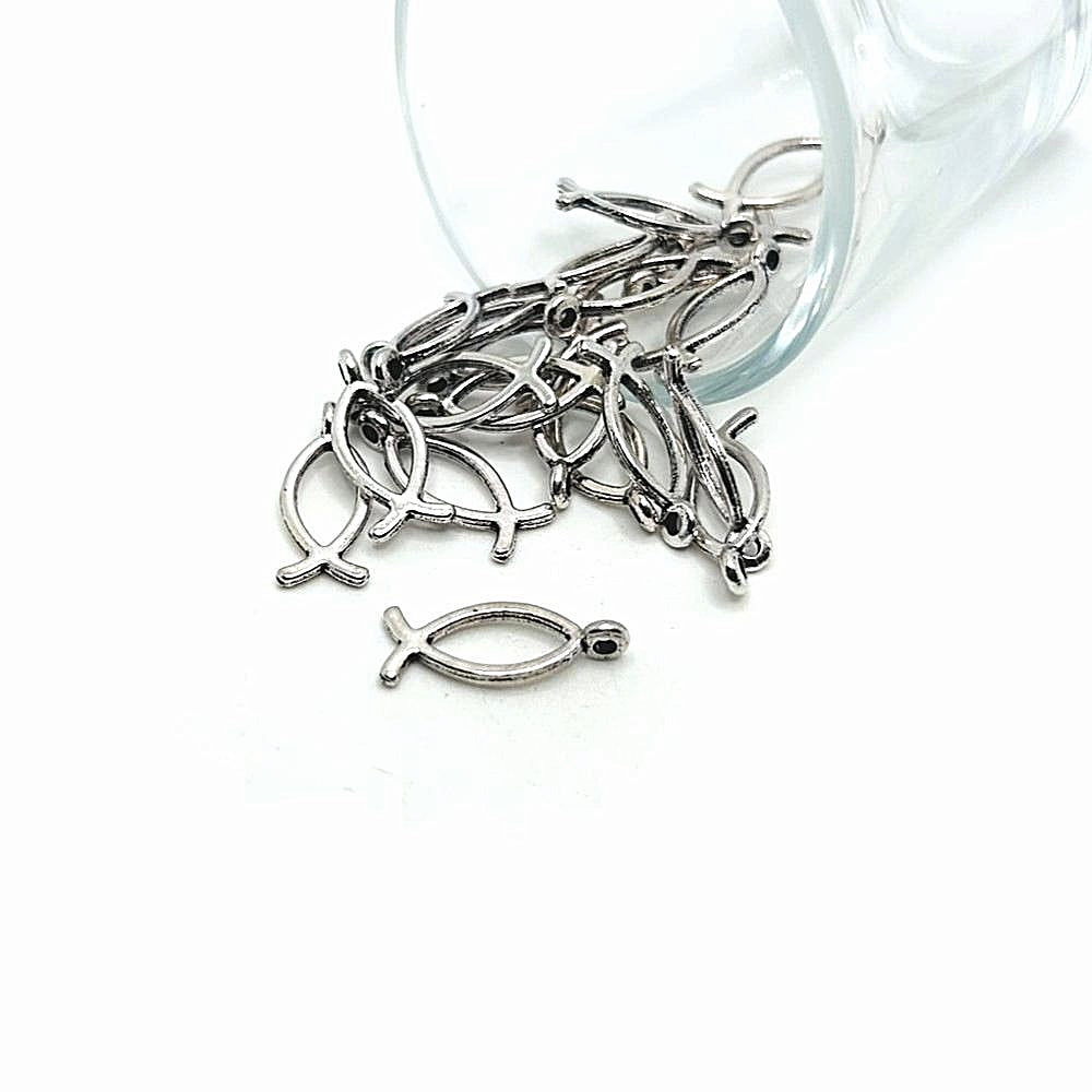 Antique Silver Ichthys Jesus Fish Charms, 20x8mm