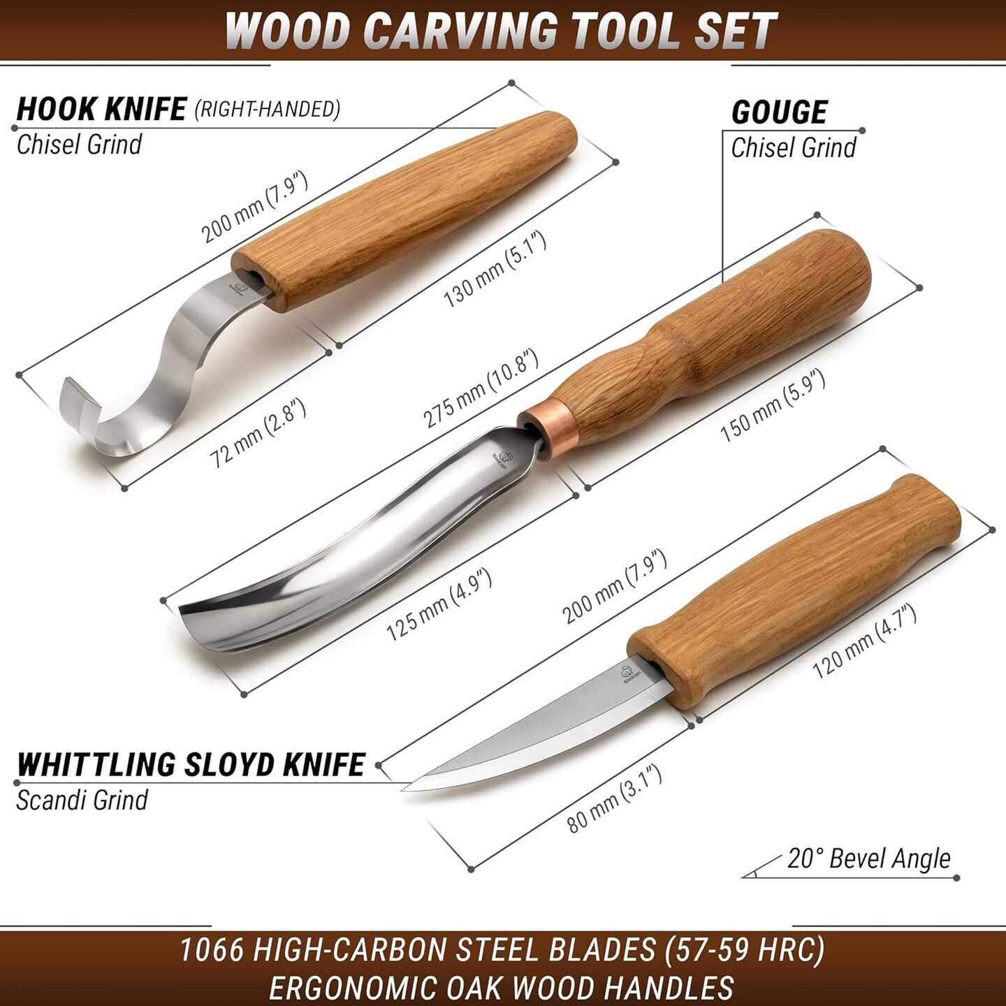 S14 Spoon Carving Kit – Wood Carving Knives & Chisels Set for Beginners (Silver)