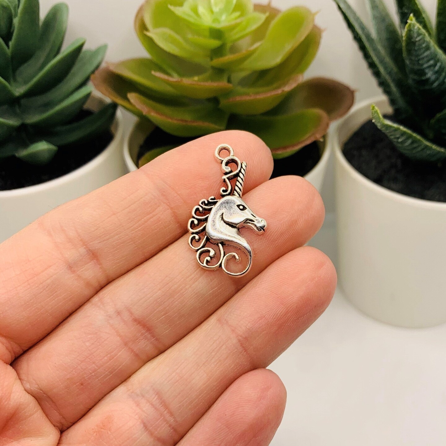 Silver Unicorn Head Charms, 26x15.5mm