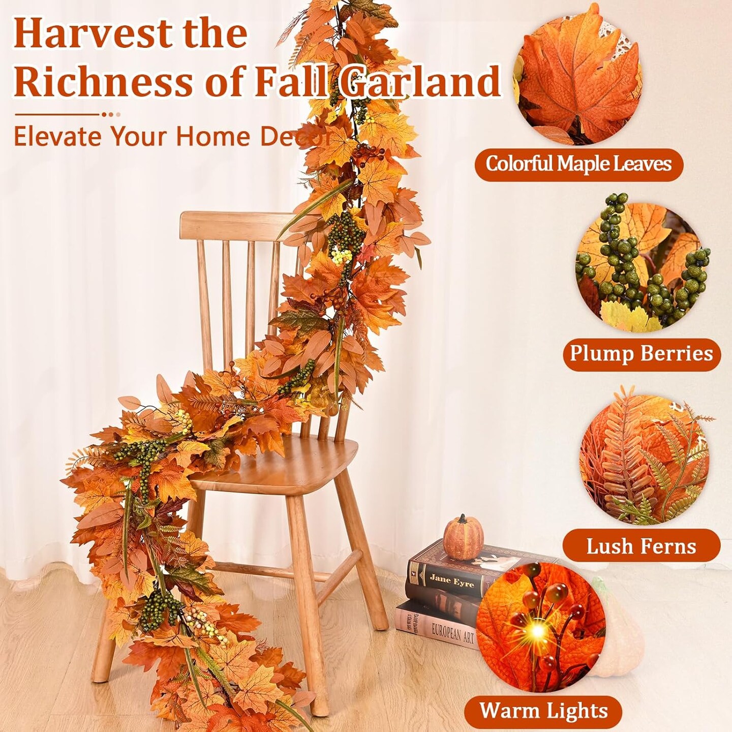 5.9Ft Fall Garland with Lights