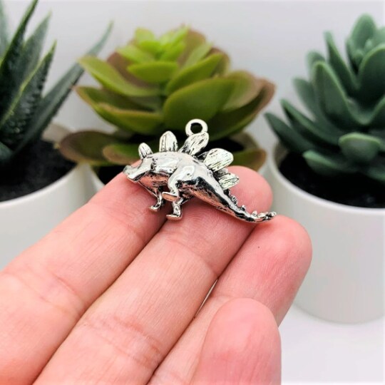 Silver Stegosaurus 3D Dinosaur Charms, 32x20mm