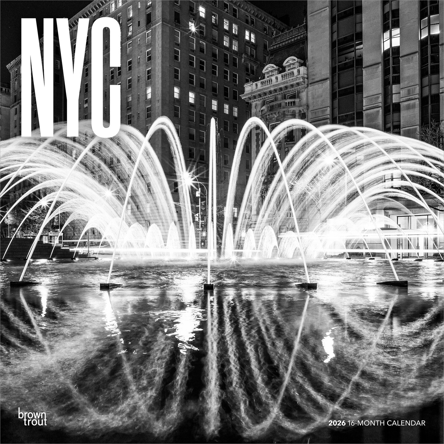 New York City Black & White | 2026 12 x 24 Inch (Hanging) Monthly Square Wall Calendar | Plastic-Free