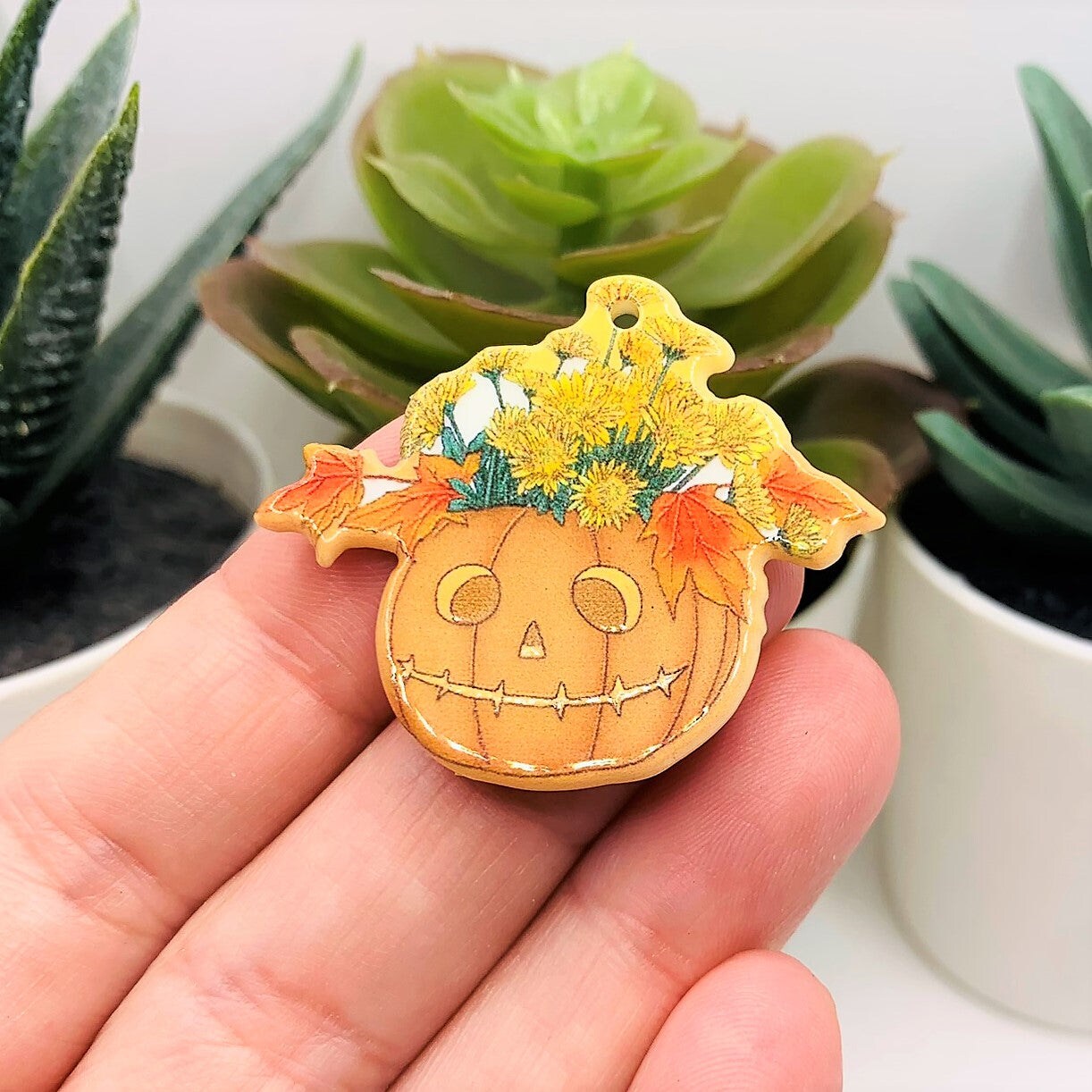 Halloween Jack O&#x27; Lantern Flower Basket Pendant, 33x38mm