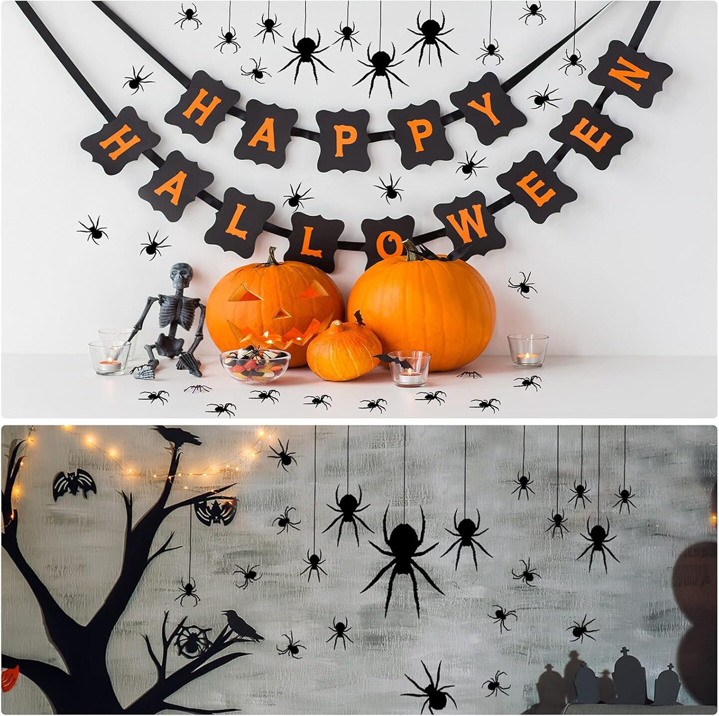 4 Sheet 45 Pieces Halloween Spider Stickers Large Scary Wall Decal