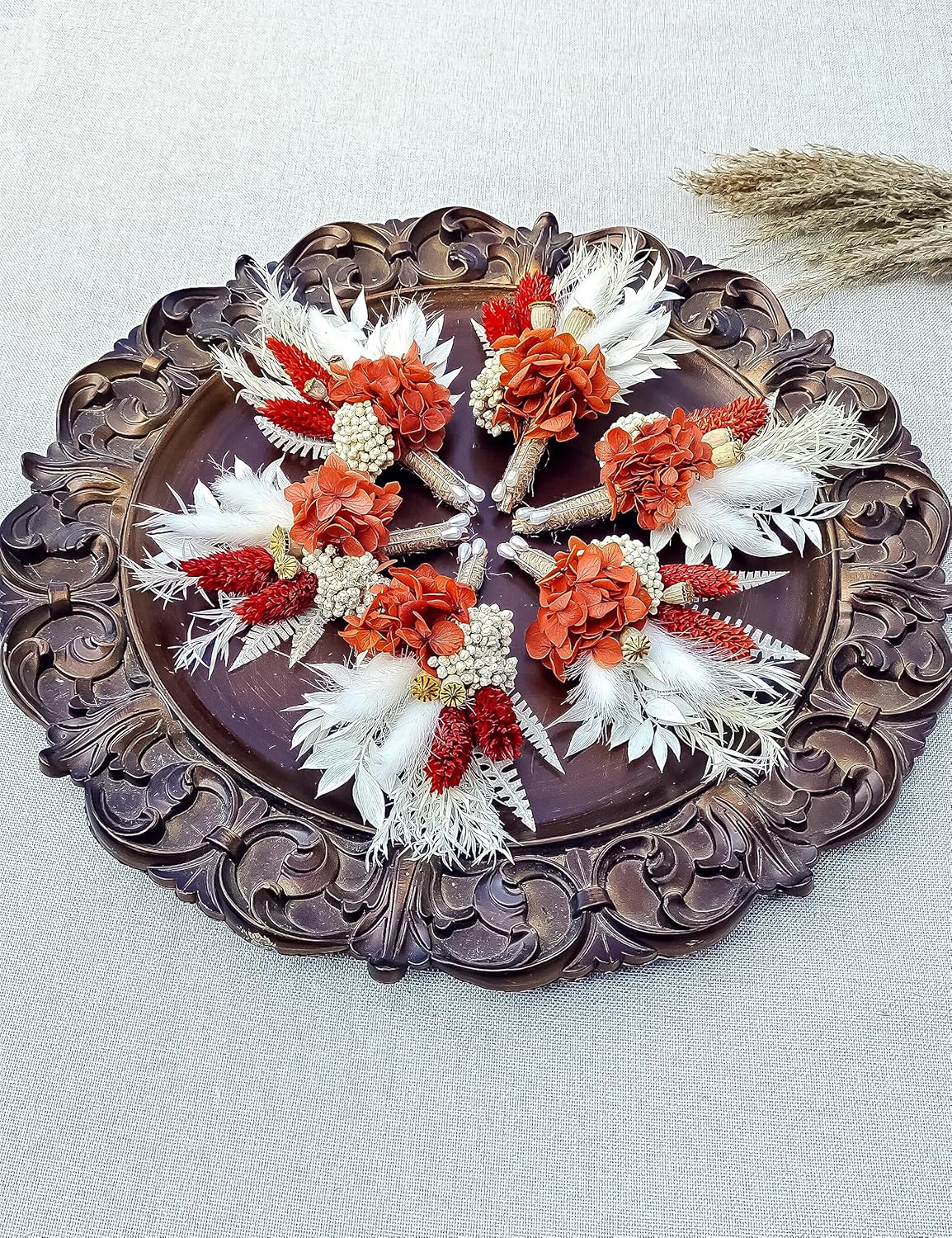 Dried Flower Boutonniere 6-Piece Set for Men's Boho Wedding Boutonniere