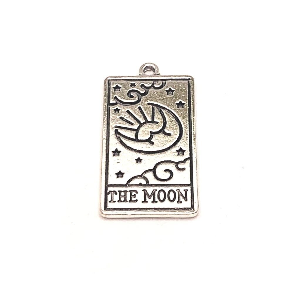 The Moon Silver Tarot Card Fortune Teller Pendant, 28x15mm