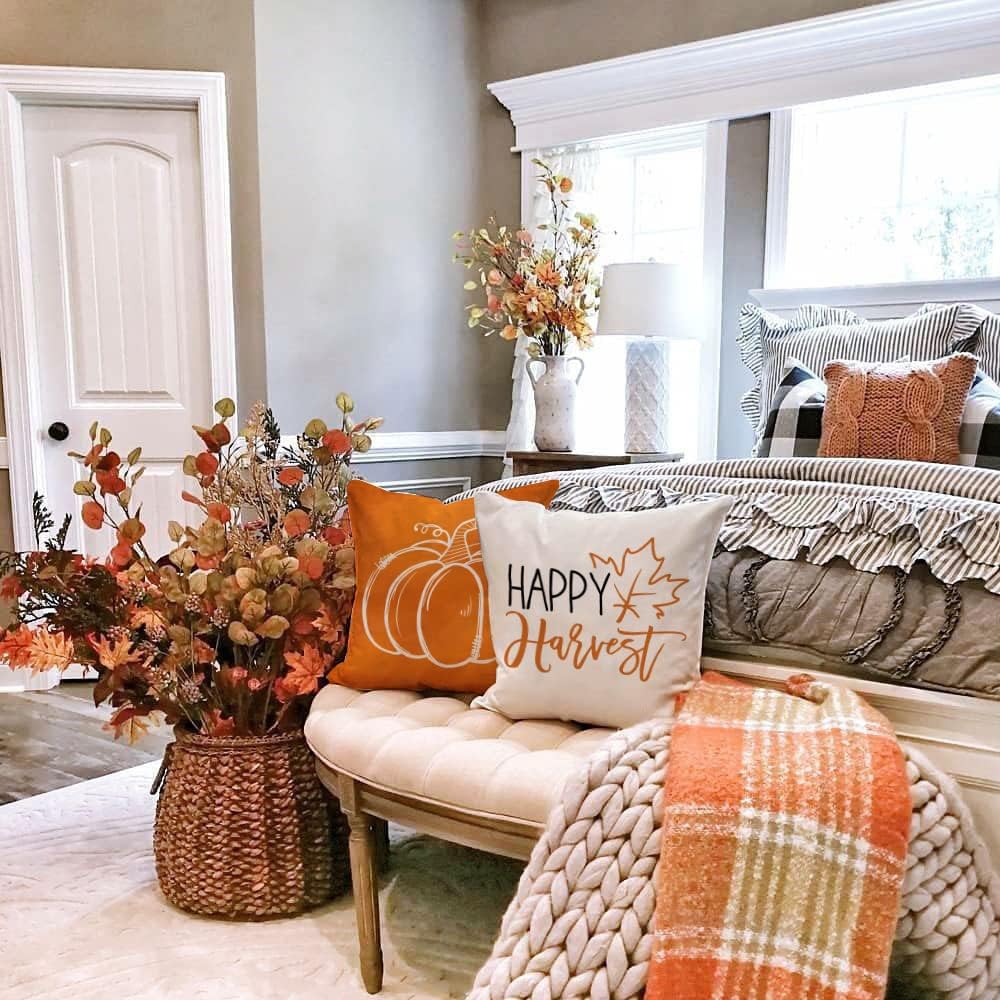 Fall Pumpkin Maple Leaves Pillow