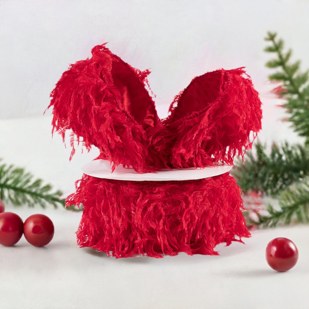 2.5&#x22; Furry Ribbon: Red (10 Yards)