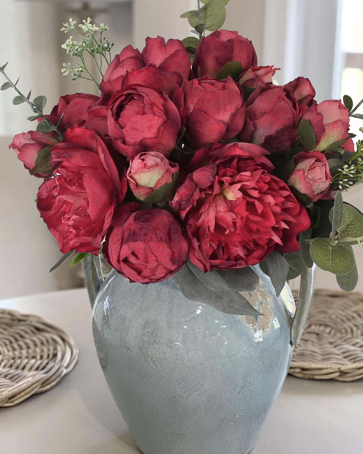 Artificial Flowers Bouquet Vintage Fake Peonies 21pcs Silk Flowers with Stems