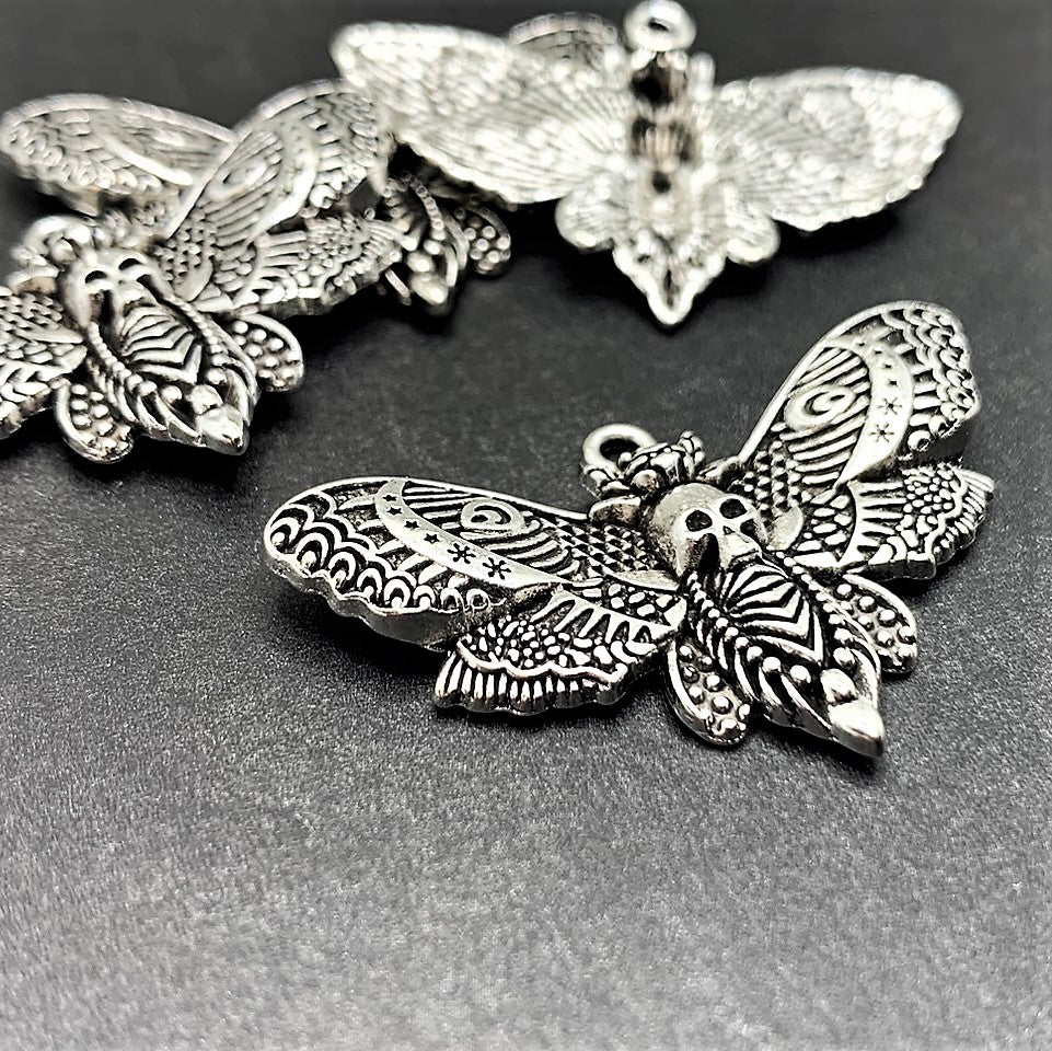 Large Silver Death&#x27;s Head Moth Charms, 43x27mm