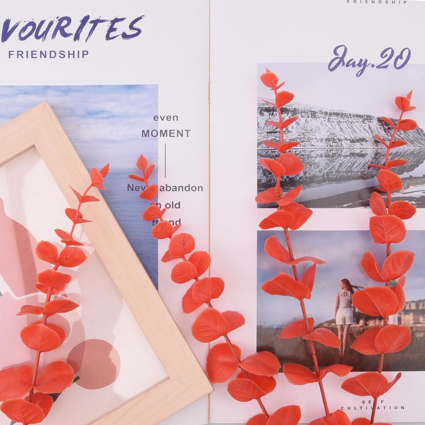 36 Pcs Orange Eucalyptus Stems Artificial Leaves Faux Eucalyptus Stems