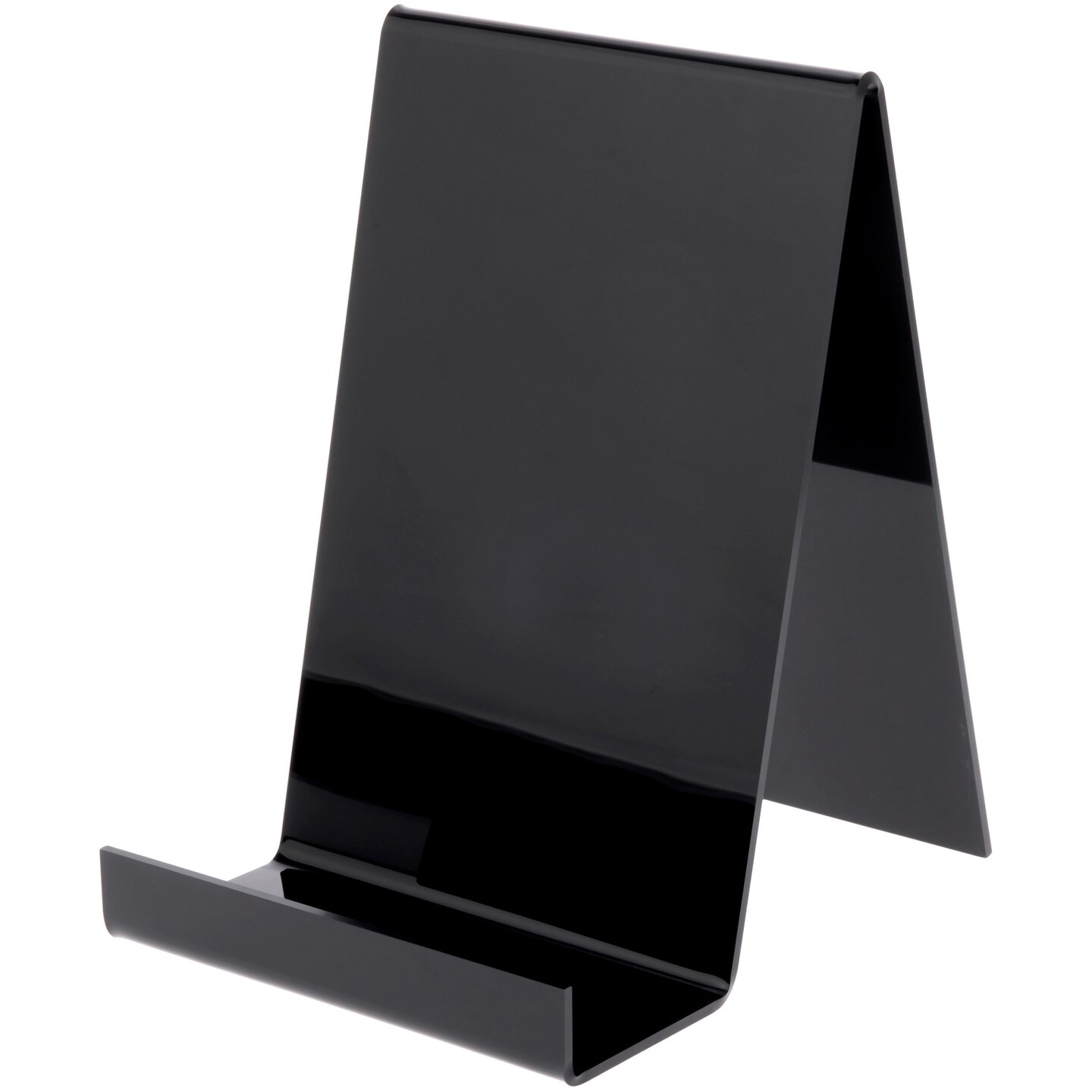 Plymor Black Acrylic Flat Back Display Easel With 3.5" Box Ledge, 12.5" H x 8" W x 9" D