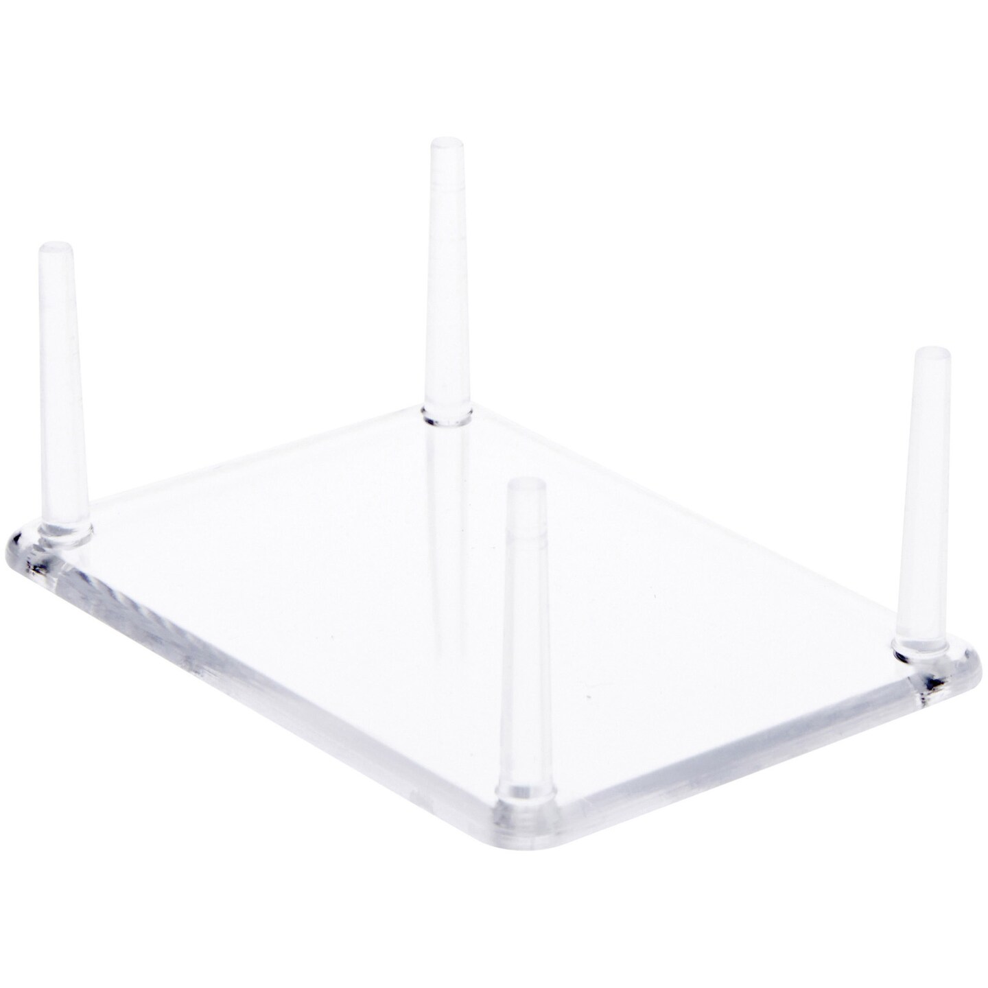 Plymor Clear Acrylic Rectangular Display Base with 4 Display Prongs for Geode, Mineral or Crystal Cluster, 3.5" W x 2.5" D x 1.375" H