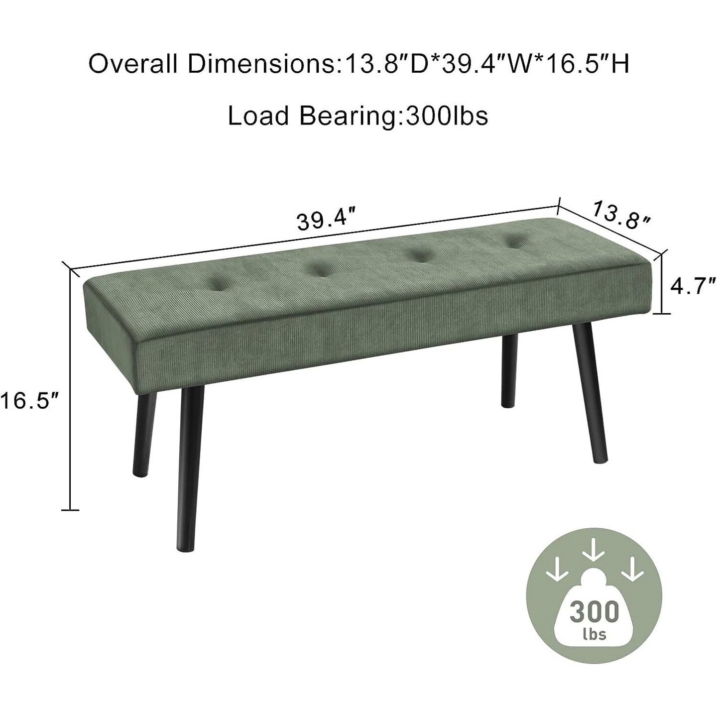 Modern Corduroy Upholstered End of Bed Searing Bench with Black Metal Legs for Living Room