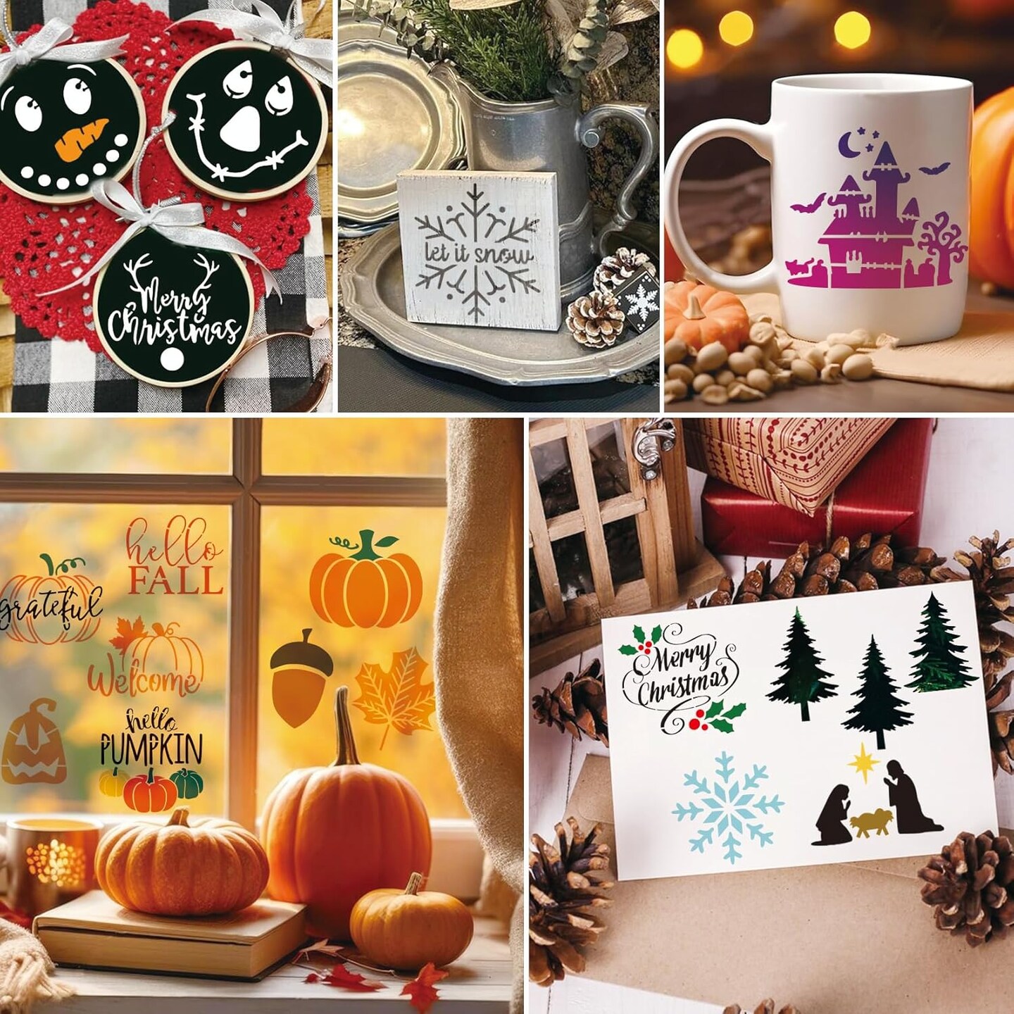 45Pieces Christmas Halloween Fall Thanksgiving Cookie Stencils (45 Holiday)
