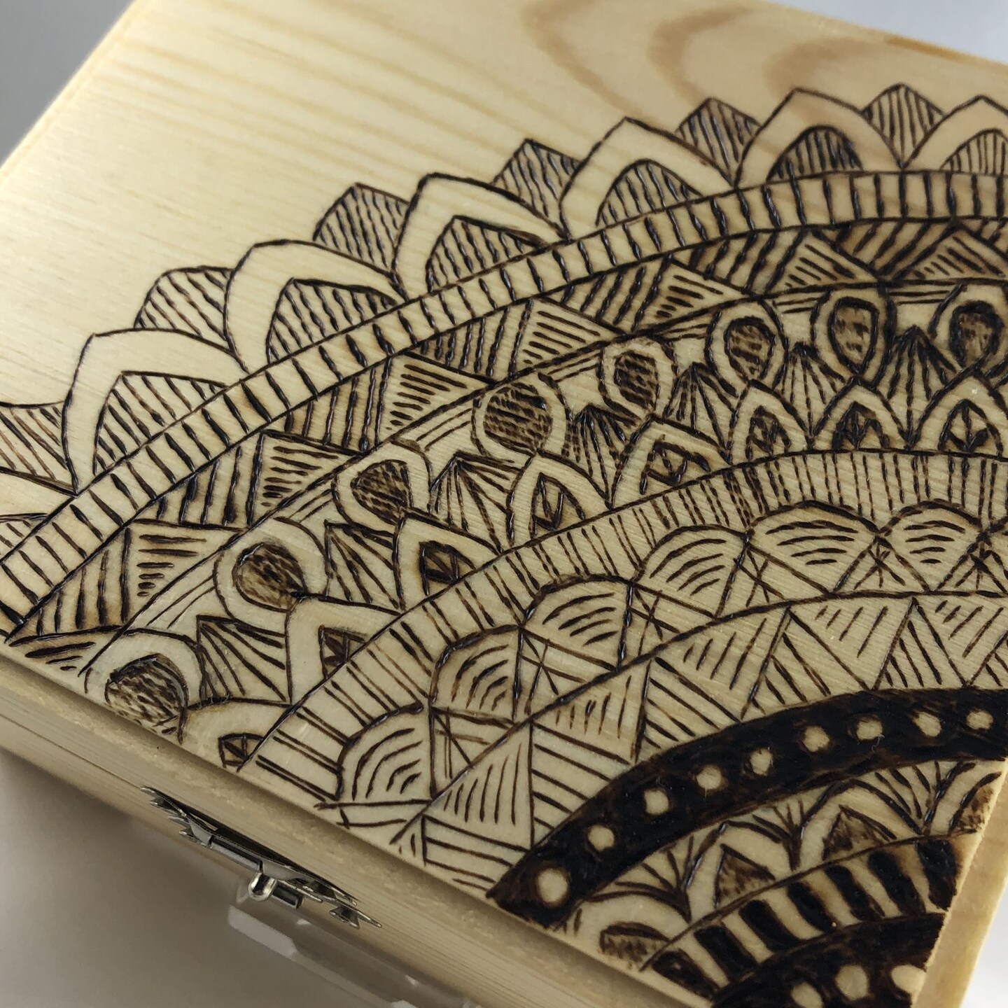 Mandala Wood Burned Trinket Box, Pyrography Wood Burning Art