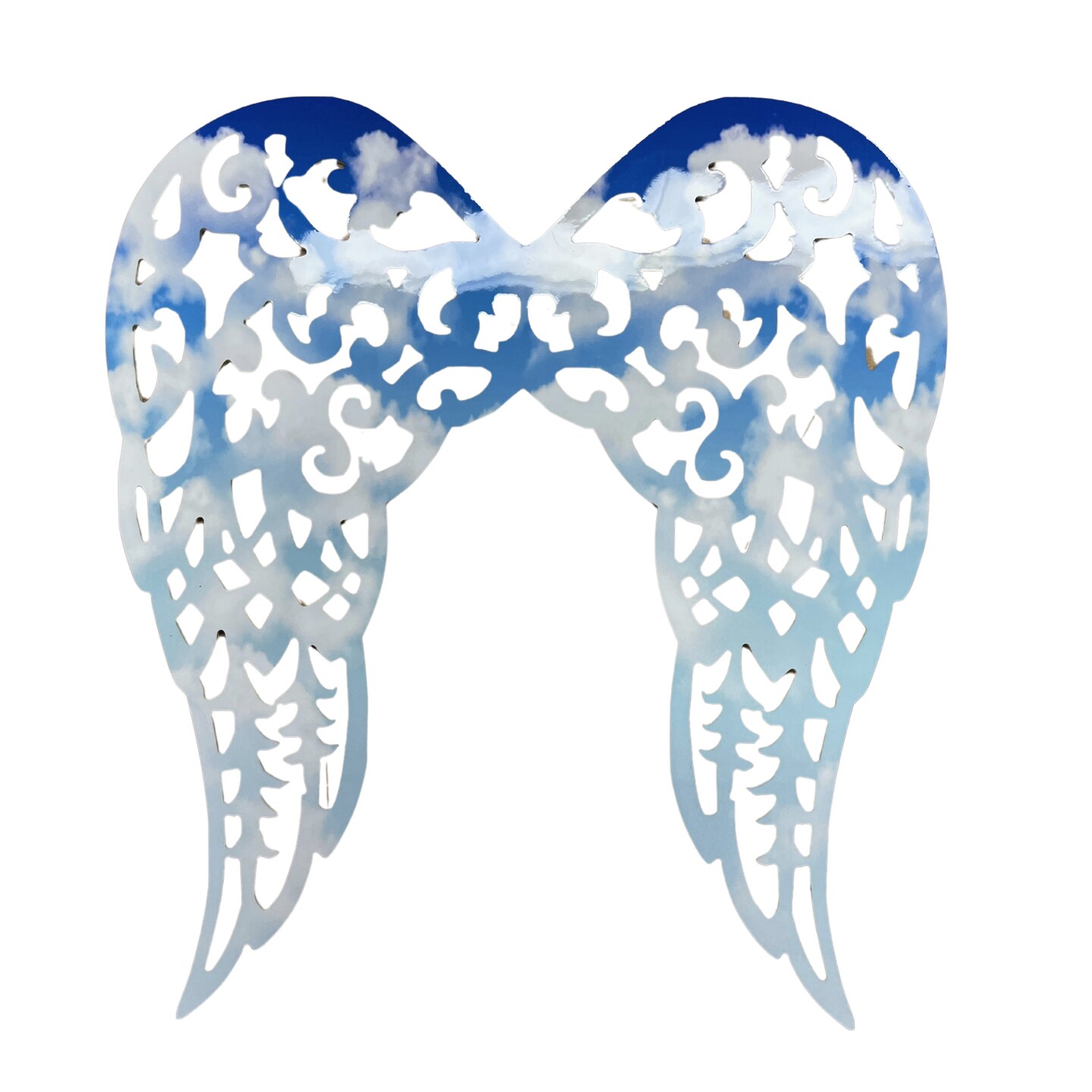 Waterproof Filigree Angel Wings: Blue Cloud Sky