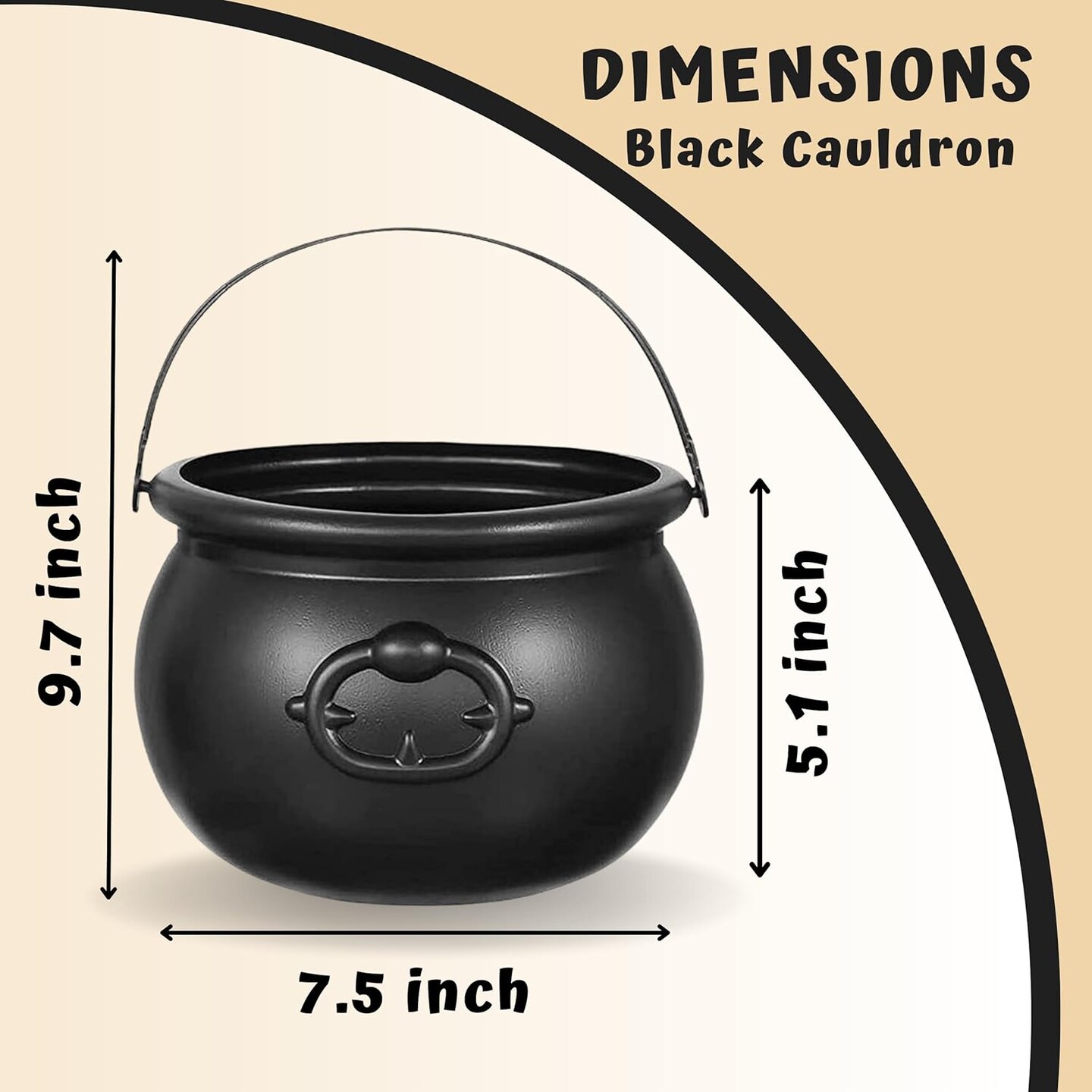 4E’s Novelty 7.5" Black Plastic Cauldron Candy Bowl – Large Halloween Witch Pot Bucket for Trick or Treat, Party Table Centerpiece, St. Patrick’s Day Pot of Gold, Leprechaun Decor, Wizard Accessory