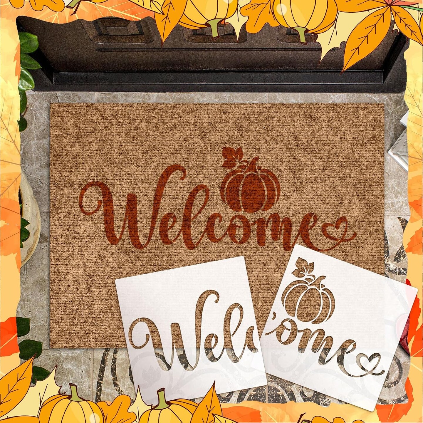 14 Pieces Fall Pumpkin Stencils for Doormat Painting Hello Pumpkin Welcome